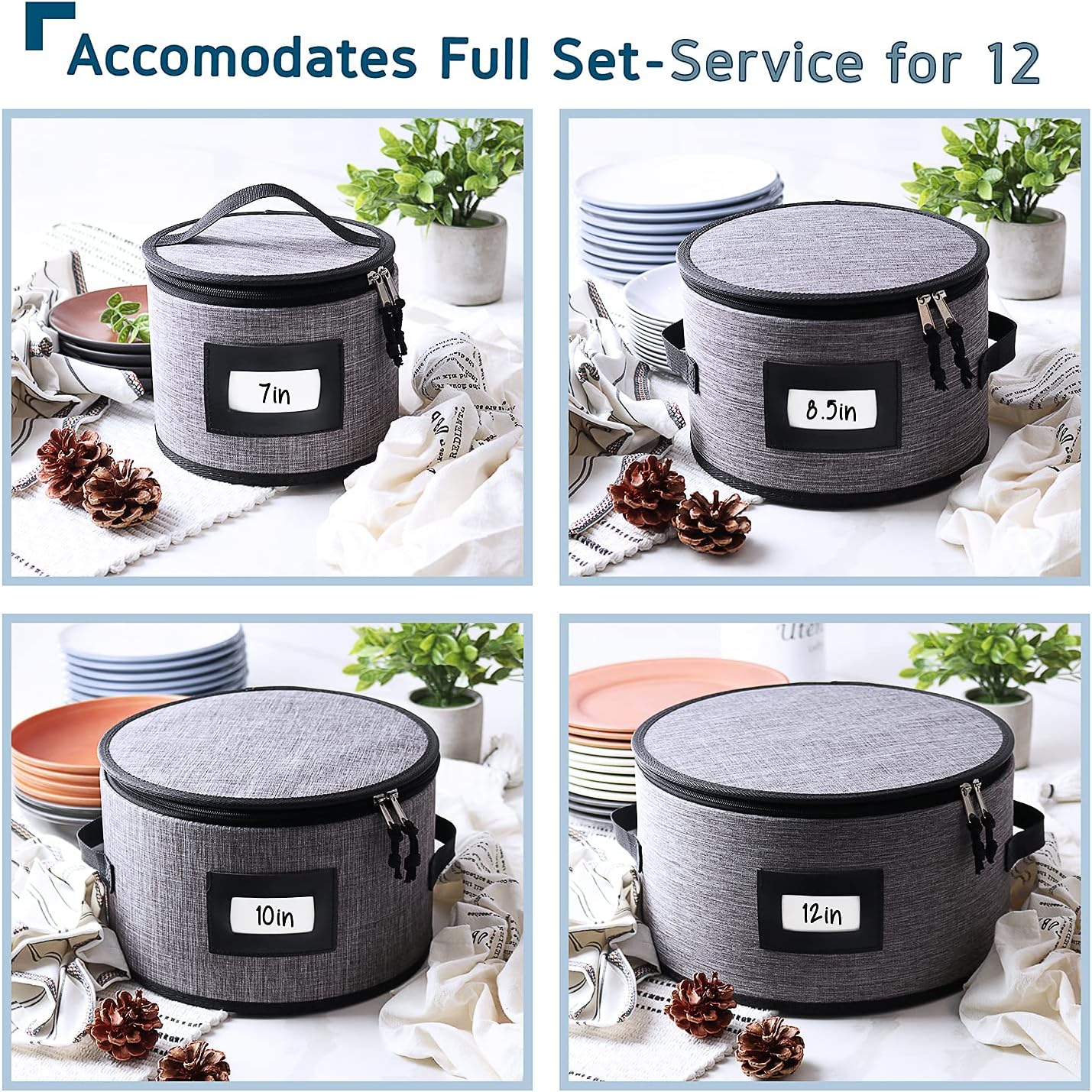 Fine China Storage Containers Hard Shell, 4 Piece Dish Storage Containers, Quilted Plate Storage Containers, Stackable Dish Organizer with Dividers, Dinnerware Storage for Moving and Seasonal Storage