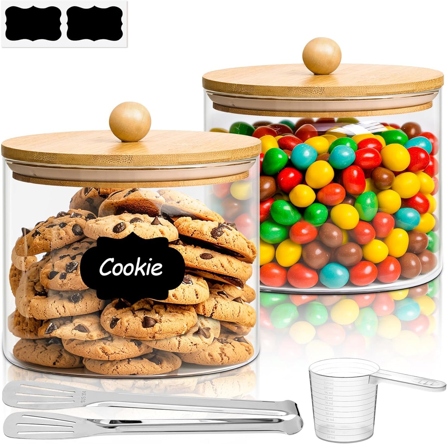 ComSaf Half Gallon Cookie Jar, Large Glass Jar with Lid Set of 2, 64 OZ Glass Food Storage Containers, Flour Sugar Storage Containers for Candy Cereal Nuts Beans, Canisters Sets for The Kitchen