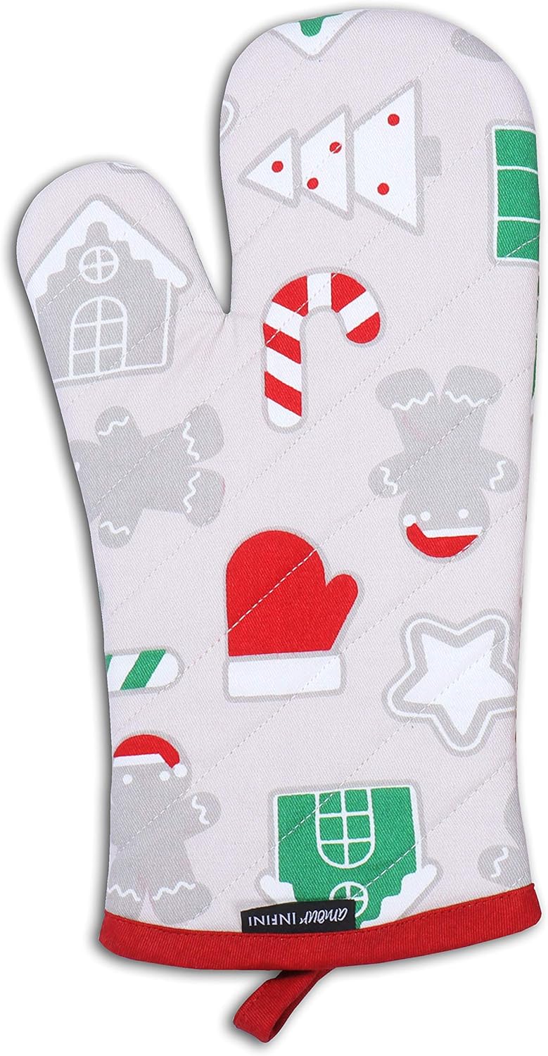 AMOUR INFINI Oven Mitts Set of 1 Quilted Liner with Hanging Loop Non Slip, Heat Resistant, Washable Reusable Oven Mitt Quilted Liner with Hanging Loop