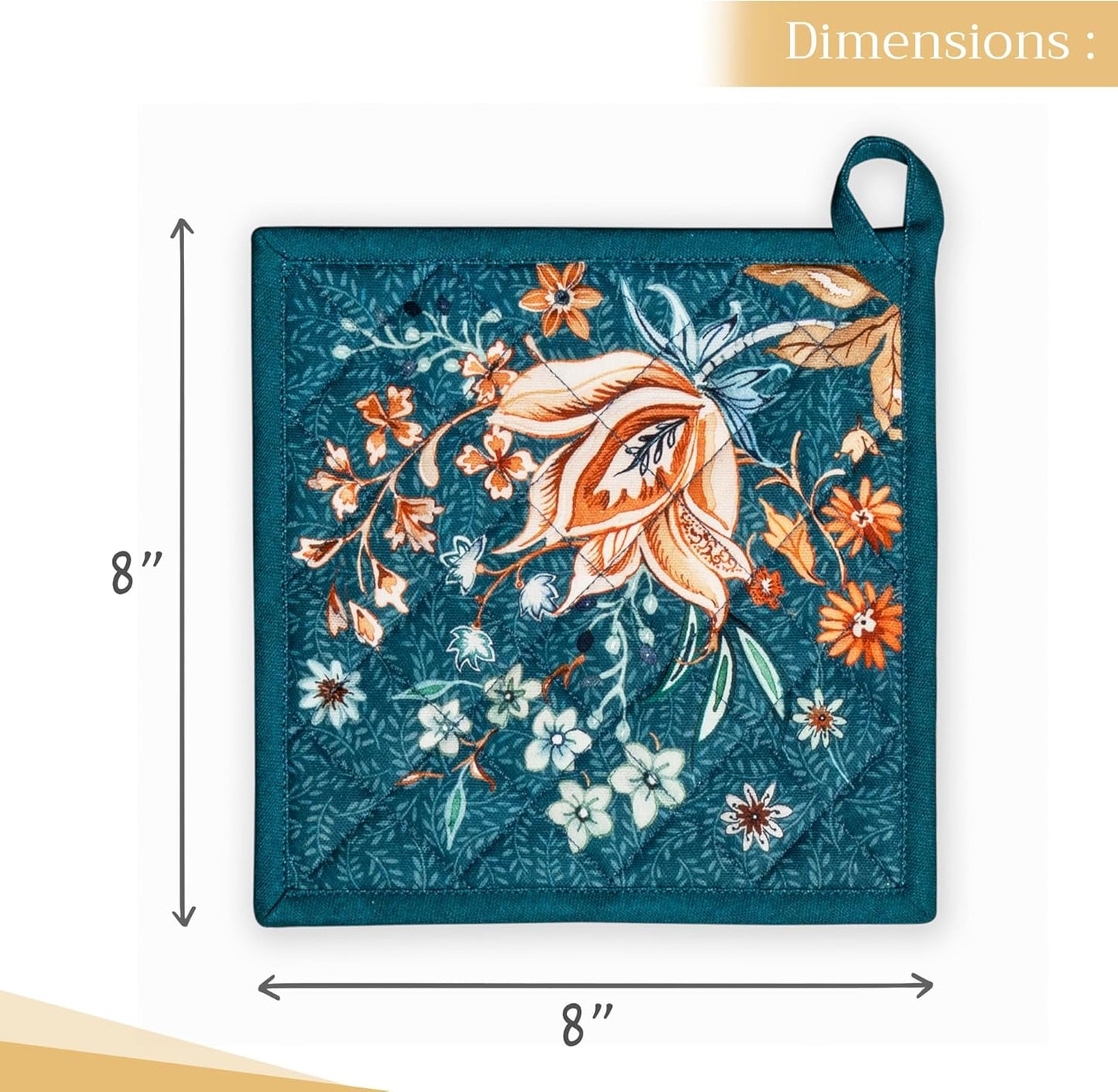 Maison d' Hermine Pot Holders 100% Cotton Heat Resistant Potholders 8" x 8" Hot Pads with Loop BBQ, Cooking, Baking, Grilling, Kitchen, Handling Hot Pans (Pack of 1, Luxury Loft-Dark Teal)