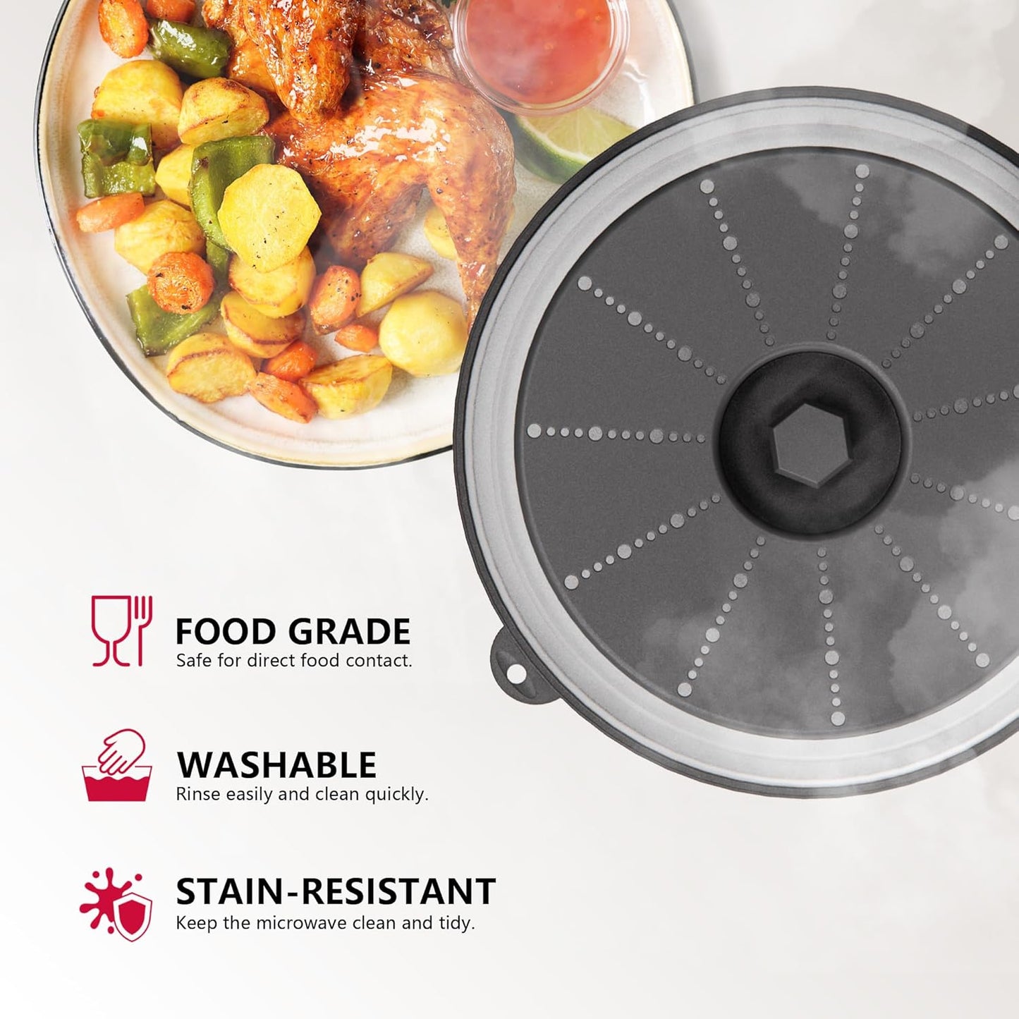 WVM Microwave Splatter CoverWVM Microwave Splatter Cover Vented for Food with Hook Hole, Splatter Guard & Colander Kitchen Gadget for Food, Meal Prep, Dark Grey