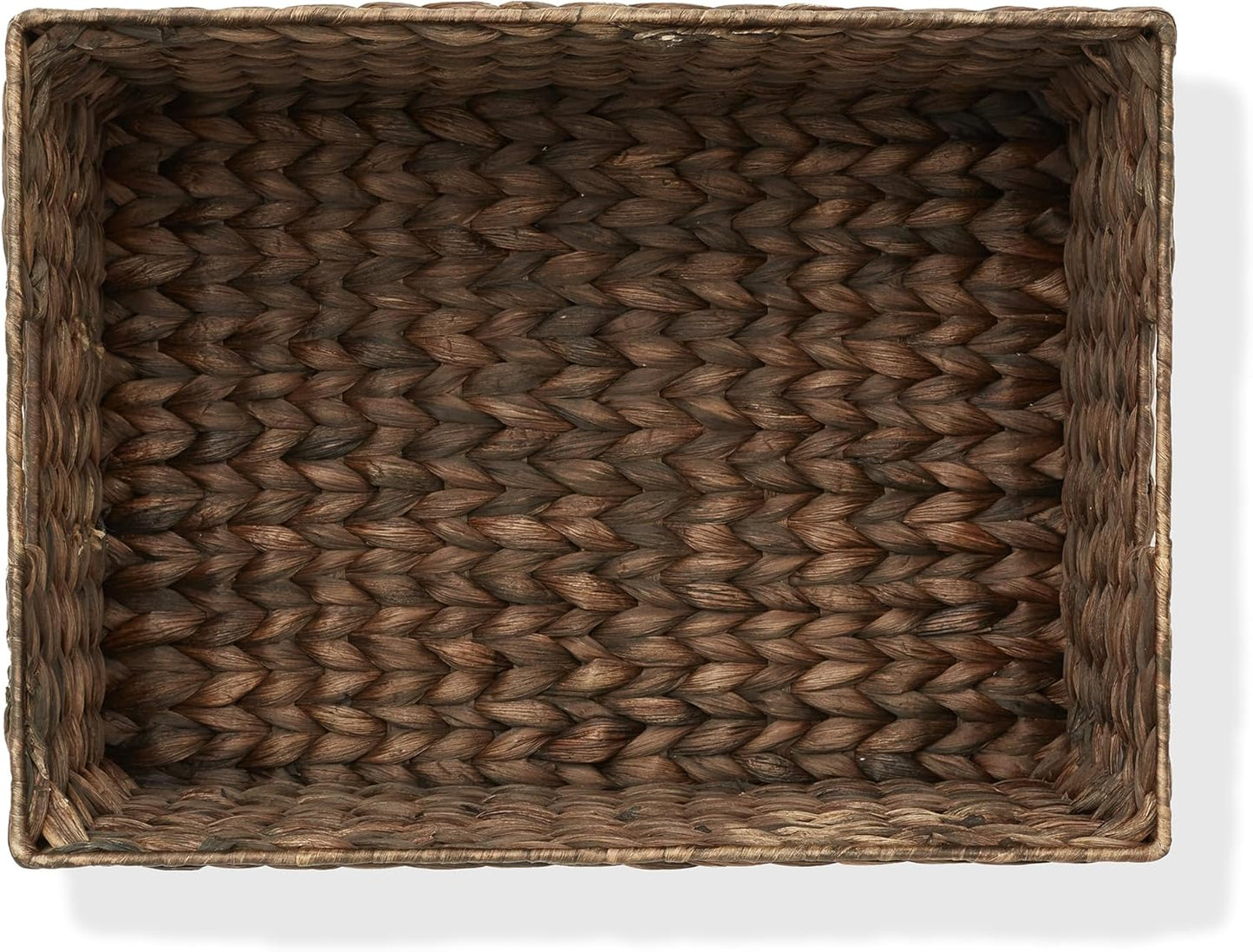 Casafield Set of 2 Water Hyacinth Pantry Baskets, 12-1/2" x 17" x 8", with Chalkboard Labels and Chalk Marker - Espresso, Woven Storage Bin Organizers for Kitchen Shelves