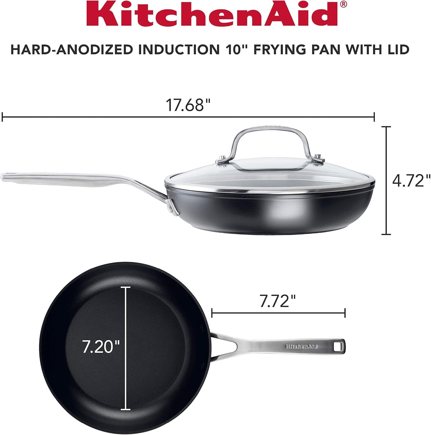 KitchenAid Hard Anodized Induction Nonstick Fry Pan/Skillet with Lid, 10 Inch, Matte Black