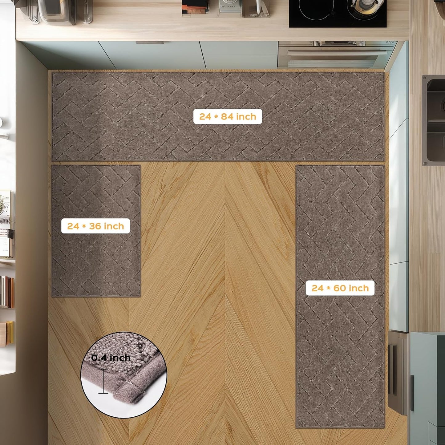 Machine Washable Kitchen Rugs 24" x 36", Non-Slip Kitchen Runner Rugs Mats for Floor, Absorbent Comfort Standing Mats for Kitchen, Sink, Laundry and Hallway, Grayish Brown