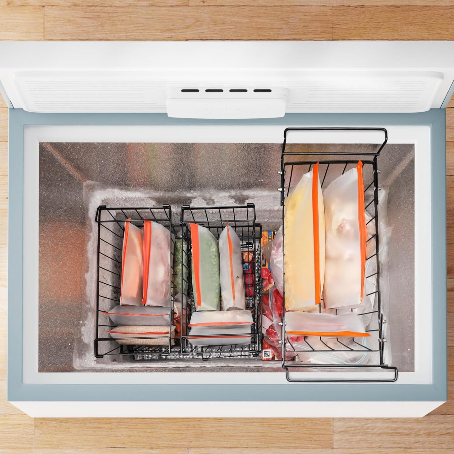 iSPECLE Reusable Bags for Food - 10 Pack Freezer Storage Bags BPA-Free with Stand-Up Bottom and Label, Easy to Get Frozen Meat, Vegetables, Fruit, Leakproof Freezer Bags Keep Food Fresh, Orange