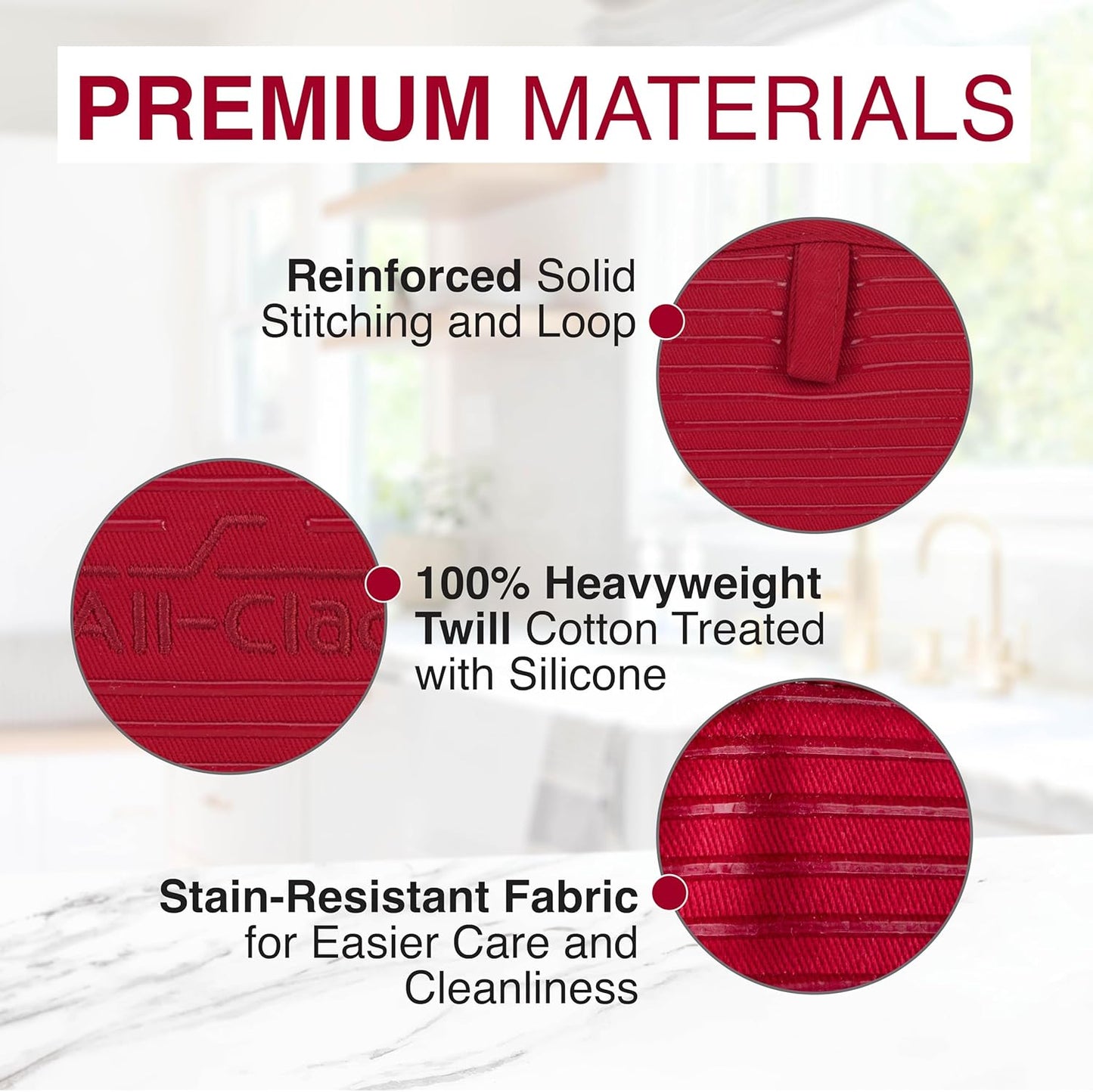 All-Clad Premium Pot Holder & Heating Pad, (2-Pack) Heat Resistant to 500 Degrees, 100% Cotton 10"x6.25" for Kitchen and Barbeque, Chili Red