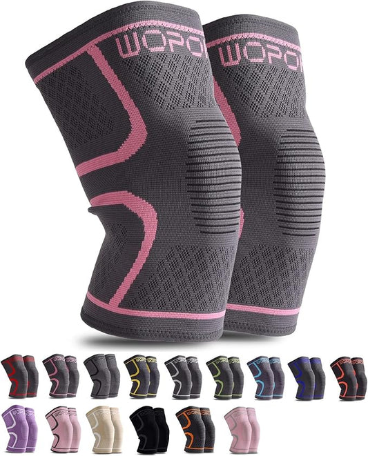 Knee Brace Sleeves for Weightlifting Working out, Knee Pain Relief for Meniscus Tear Arthritis ACL MCL (2 Pack)