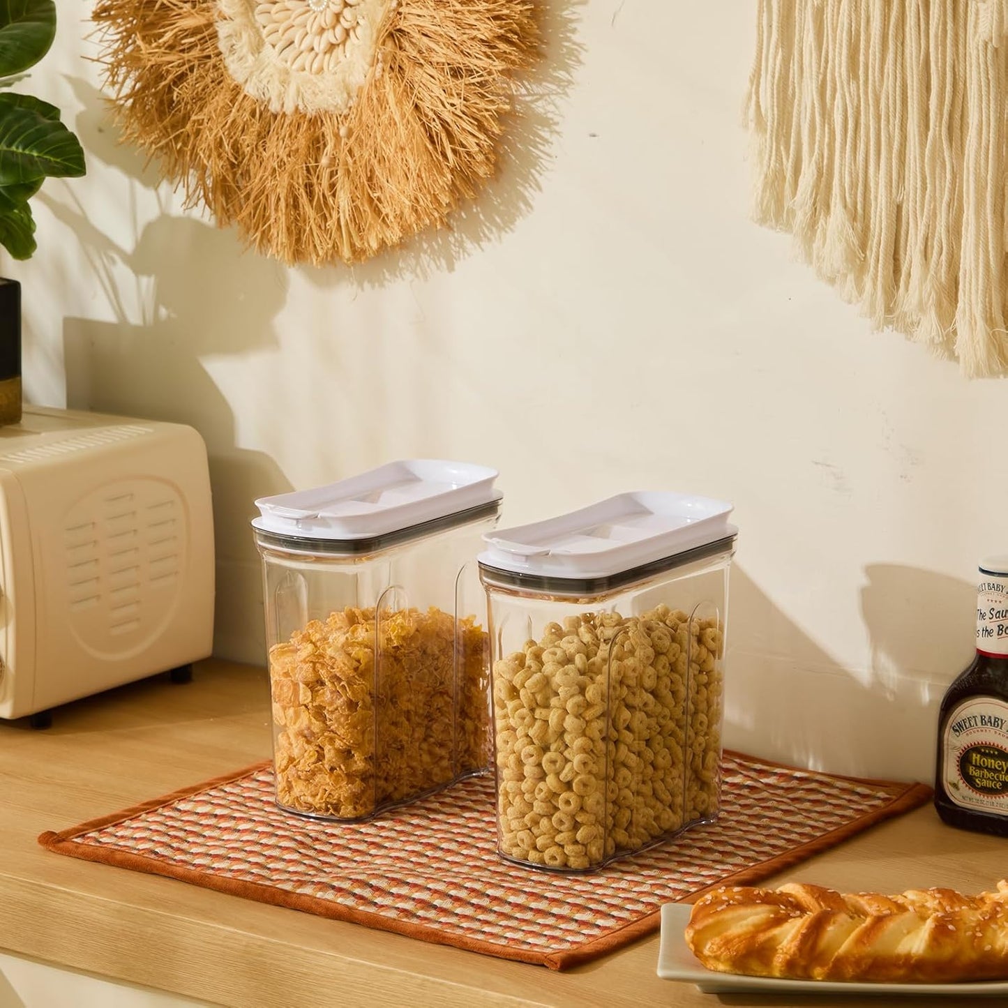 FreshKeeper Cereal Containers Storage Set, Airtight Food Storage Container with Lid 4L/135.2oz,4PCS BPA-FREE Plastic Pantry Organization Canisters for Rice Cereal Flour Sugar Dry Food in Kitchen