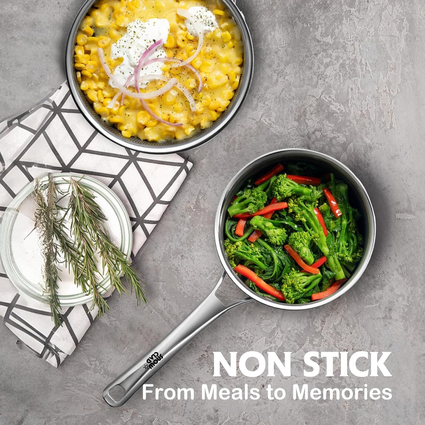 Sauce pan with lid,2.5 Quart Hybrid Nonstick Sauce pans set, Stainless Steel cookware,non stick Pots PFOA Free,Works on Induction,Ceramic and Gas Cooktops