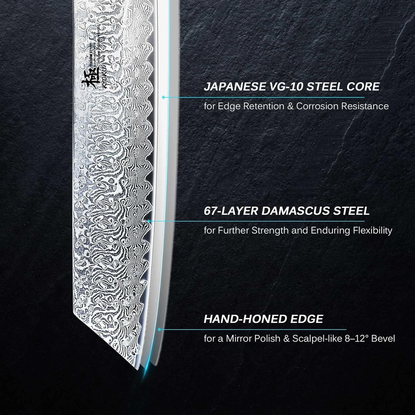 KYOKU Kiritsuke Chef Knife 8.5" - Shogun Series - Japanese VG10 Steel Core Forged Damascus Blade - with Sheath & Case