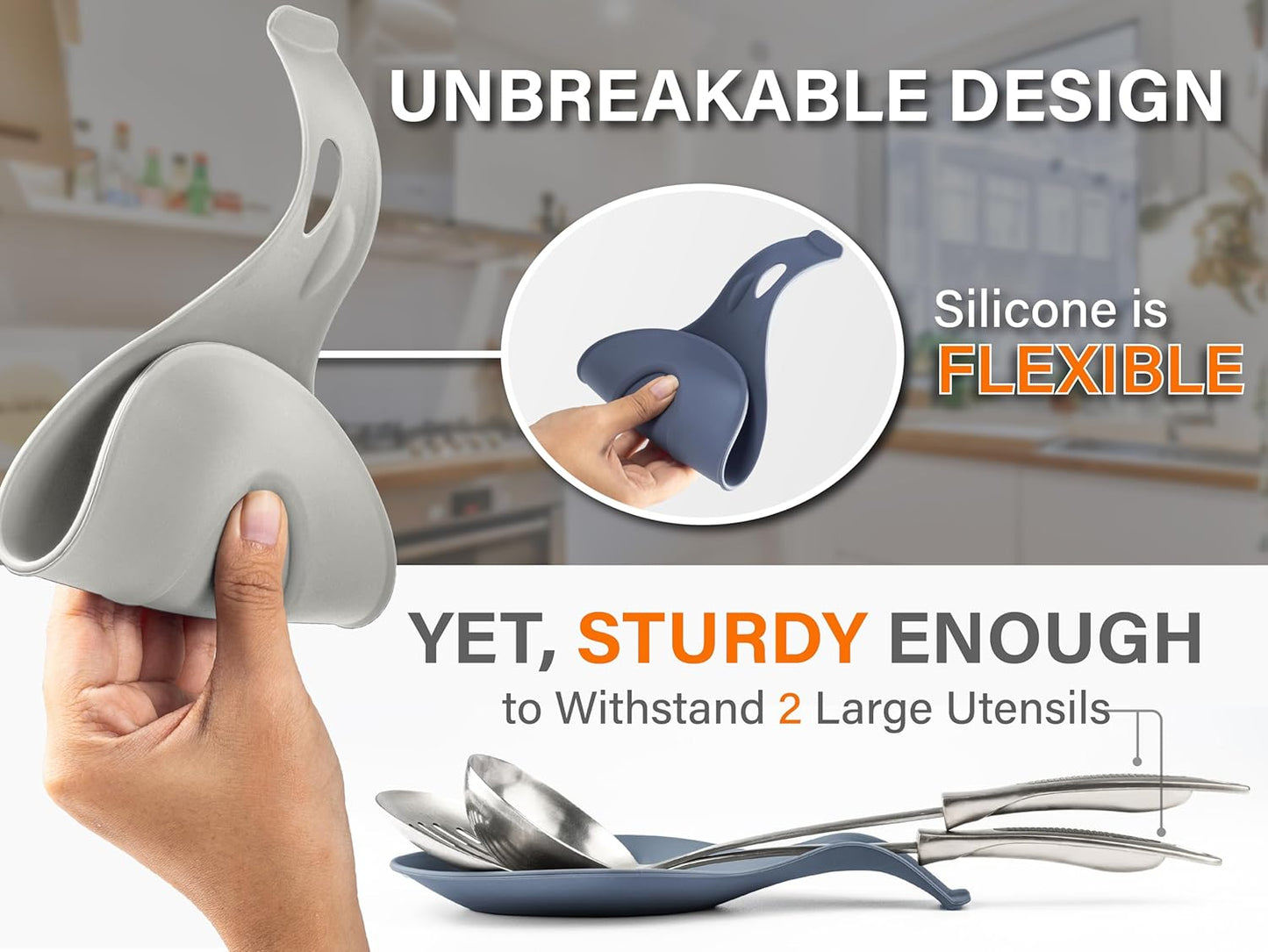 Silicone Spoon Rest for Stove Top, Set of 2 - HEAT RESISTANT, EASY TO CLEAN Kitchen Spoon Rest for Kitchen Counter, Holds XL Utensils, Safe on GLASS & INDUCTION Cooktops, DOESN’T BREAK if Dropped