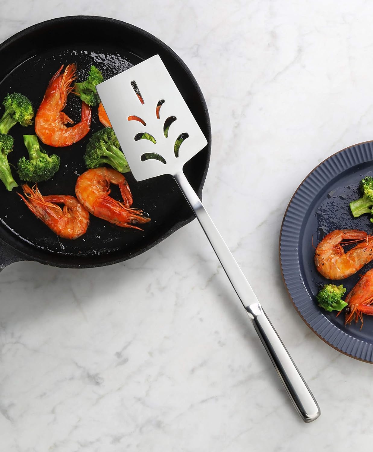 New Star Foodservice Hollow Handle Notched Serving Spoon (Silver, Perforated Spatulas (15-Inch))