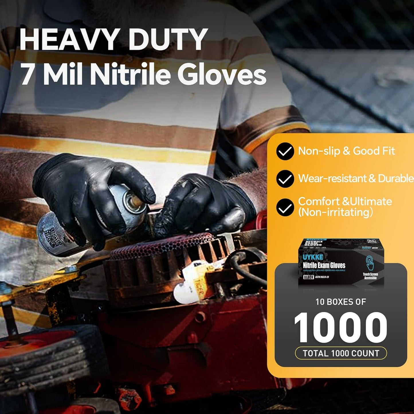 HEAVY DUTY 7 Mil Nitrile Black Gloves Disposable Latex Free Rubber Latex Cleaning Mechanic Food Prep Gloves 1000PCs