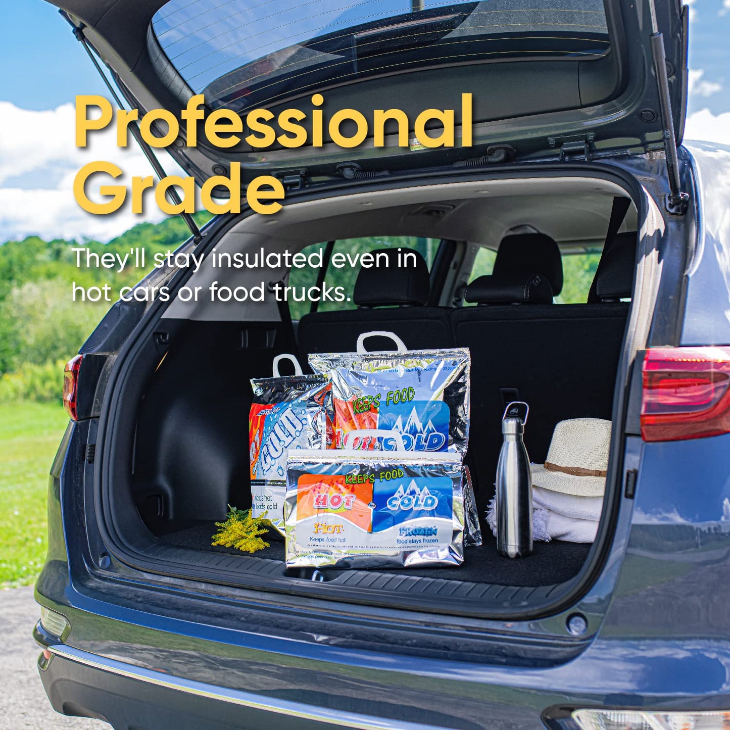 Superio Hot and Cold Insulated Bags for Food Delivery, Grocery Shopping Bags, Food Storage for Hot and Frozen Food for Travel, Disposable Cooler Bag, Reinforced Thermal Lunch Bag (12, 20" x 19")