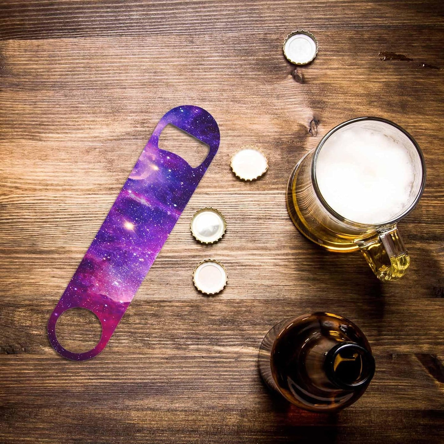 Galaxy Stainless Steel Bottle Opener Outer Space Universe Sky Stars Nebula Purple Flat Beer Bottle Opener Keychain for Home Kitchen Bar Restaurant Party Birthday Gift