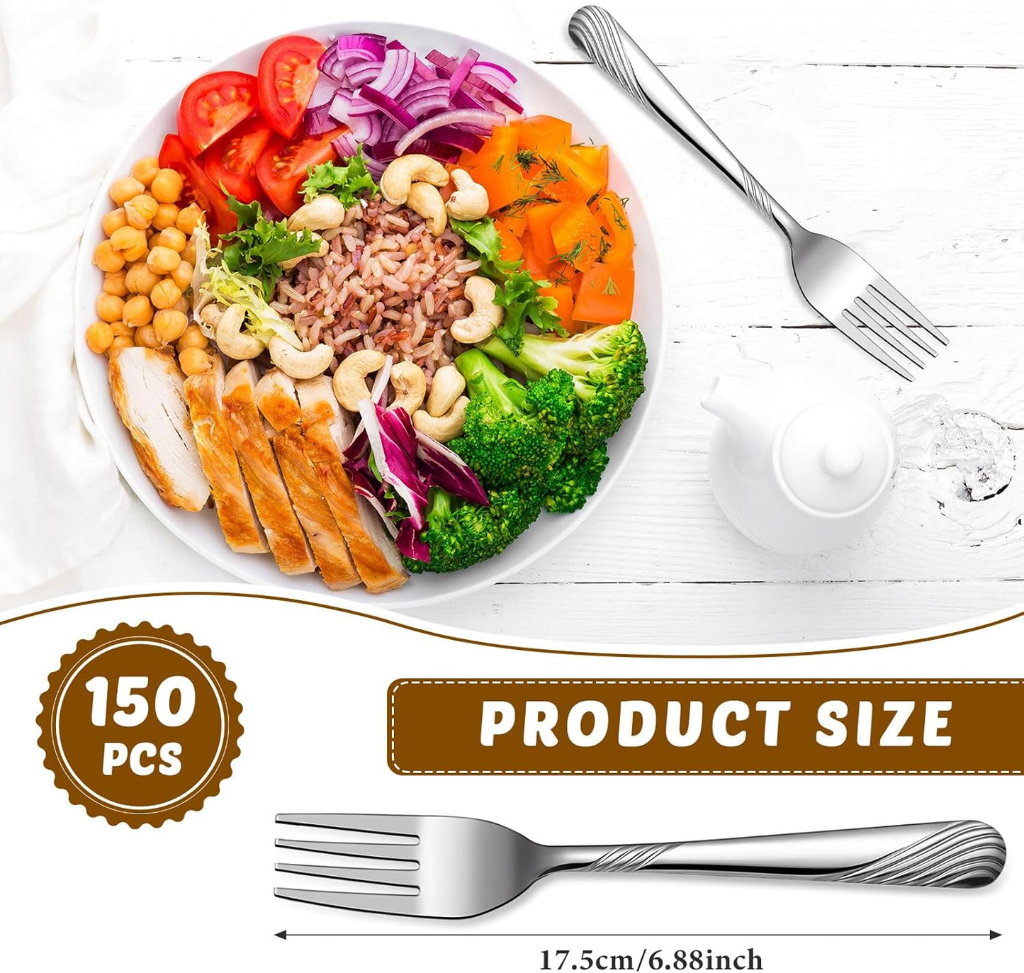 Minatee 150 Pcs Metal Dinner Forks Bulk Set 6.9 Inches Stainless Steel Forks Silverware Flatware Salad Cutlery Mirror Polished for Home Kitchen Restaurant Eating Silverware Utensils