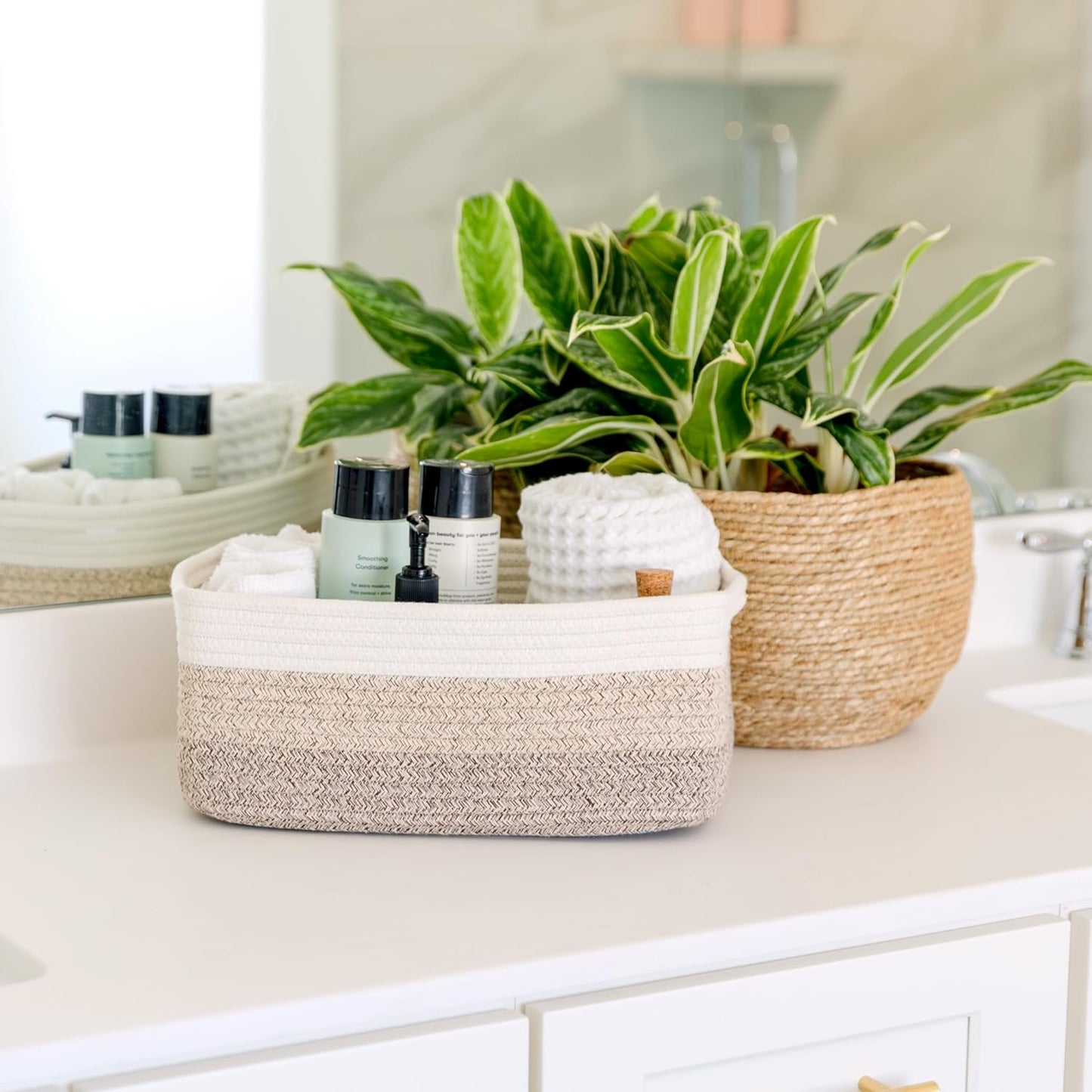 NaturalCozy 13.5”x8.5”x5.5” Storage Baskets for Shelves 3 Pack | Cotton Rope Woven Small Baskets for Organizing | Small Storage Bins for Nursery, Bathroom, Closet, Cube Shelf, Decorative, Gift