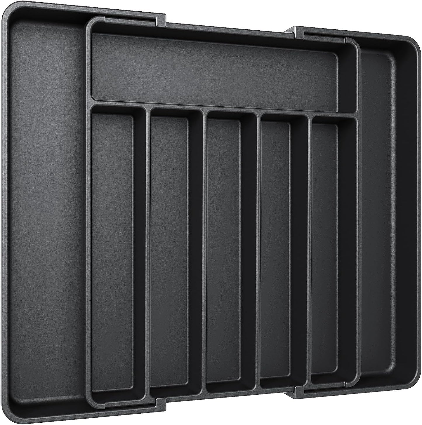 Aujen Silverware Organizer - Expandable Kitchen Drawer Organizer, Adjustable Utensil Organizer, Cutlery Tray for Forks, Knives, Multipurpose Kitchen Organizers and Storage Solution, Black, Large