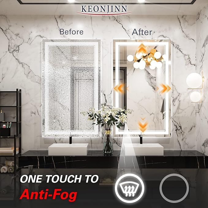 Keonjinn LED Bathroom Mirror with Lights 40 x 24 Inch IP54, Tempered
