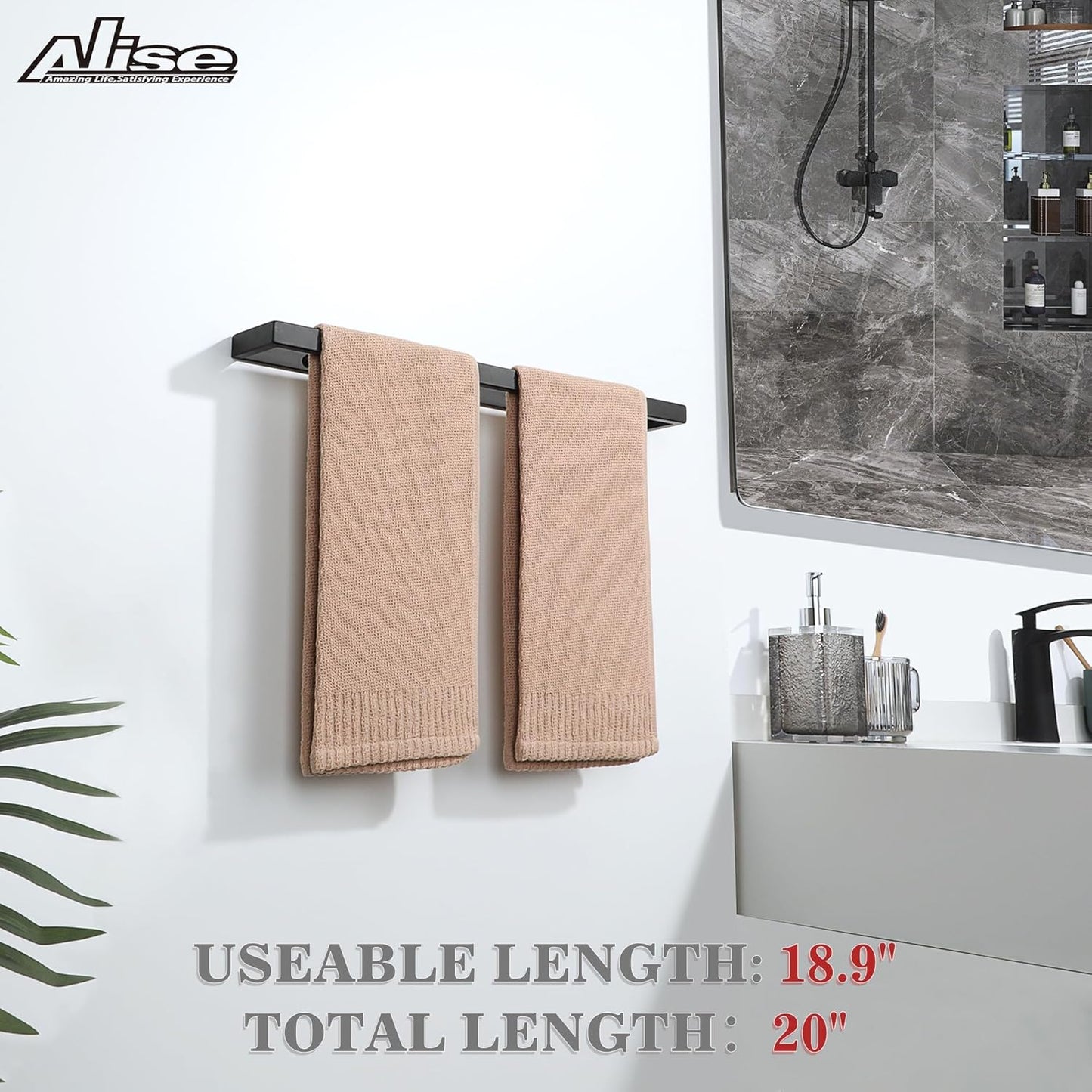 Alise Bath Towel Bars,20 Inch Towel Holder Towel Racks for Bathroom and Lavatory,SUS304 Stainless Steel Hand Towel Hanger Rail Wall Mount,Matte Black GJF050-B