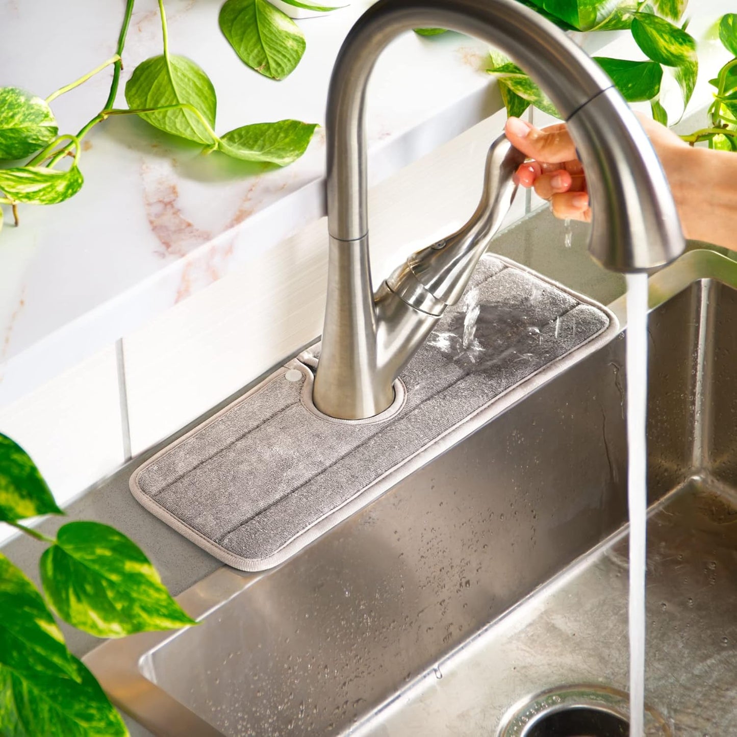 The Original Ternal Sinkmat Drip Catcher & Splash Guard, Faucet Mat for Sinks – Absorbent Microfiber, Machine Washable Counter Protector & Drying Mat for Kitchen, Bathroom or RV [Grey, 15in, 1 Pack]