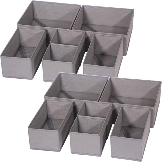 DIOMMELL 12 Pack Foldable Cloth Storage Box Closet Dresser Drawer Organizer Fabric Baskets Bins Containers Divider for Baby Clothes Underwear Bras Socks Lingerie Clothing,M Grey 444