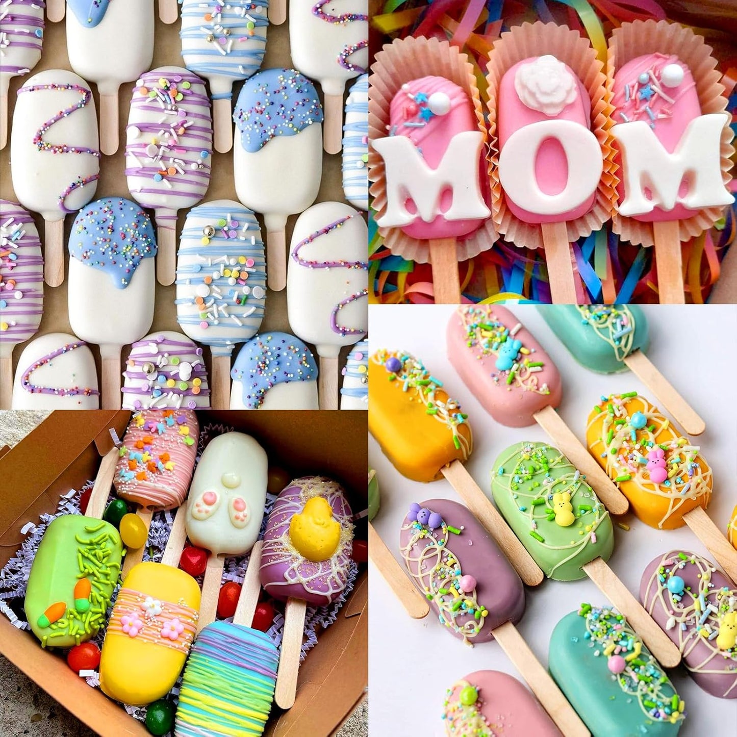 Juome Cake Pop Mold Kit, 2 Pack 8 Cavities Cakesicle Molds Silicone with 100 Wooden Sticks & 100 Packaging Bags with Ties, Cake Pop Maker Supplies Accessories, Baking Tools for Home Baking Desserts