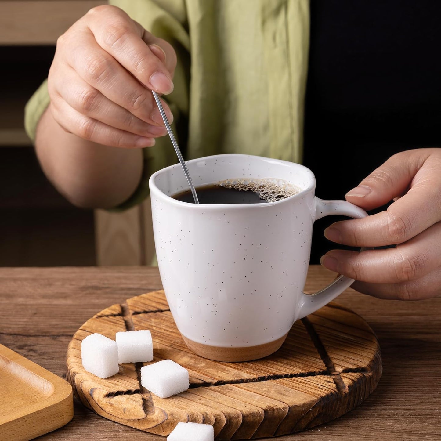 AmorArc 12oz Ceramic Coffee Mugs set of 6, Stylish Coffee Mugs with Rustic Terracotta Underside for Man, Woman, Dad, Mom, Suitable for Latte/Cappuccino/Milk/Cocoa. Dishwasher&Microwave Safe, White