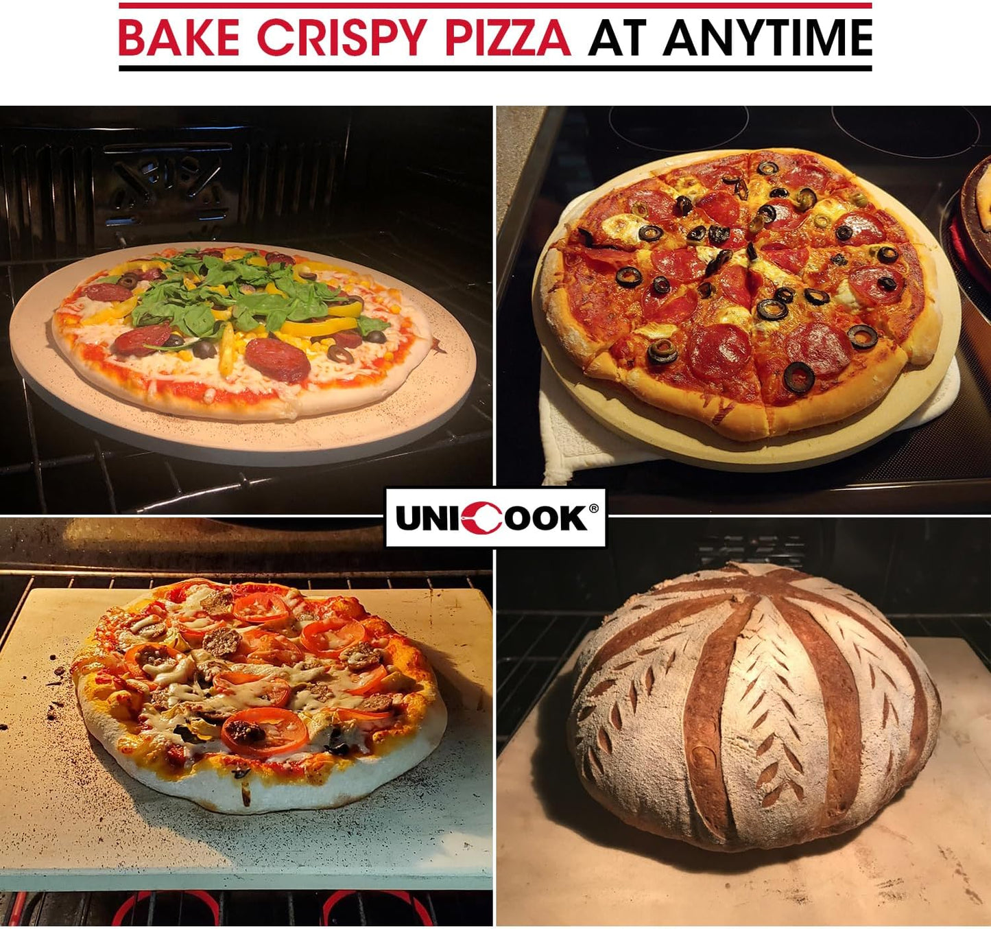 Unicook Large Pizza Stone for Oven and Grill, Heavy Duty Baking Stone for Bread, Thermal Shock Resistant Cordierite Pizza Pan, 16 x 14 Inch Rectangular