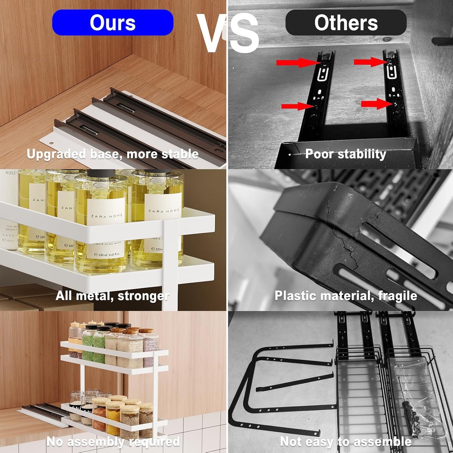 Pull Out Spice Rack Organizer for Cabinet, 2 Tier Metal Slide Out Seasoning Organizer and Storage Heavy Duty Vertical Spice Rack Shelf Pullout for Kitchen Cabinets No Drilling(1 Pack, White)