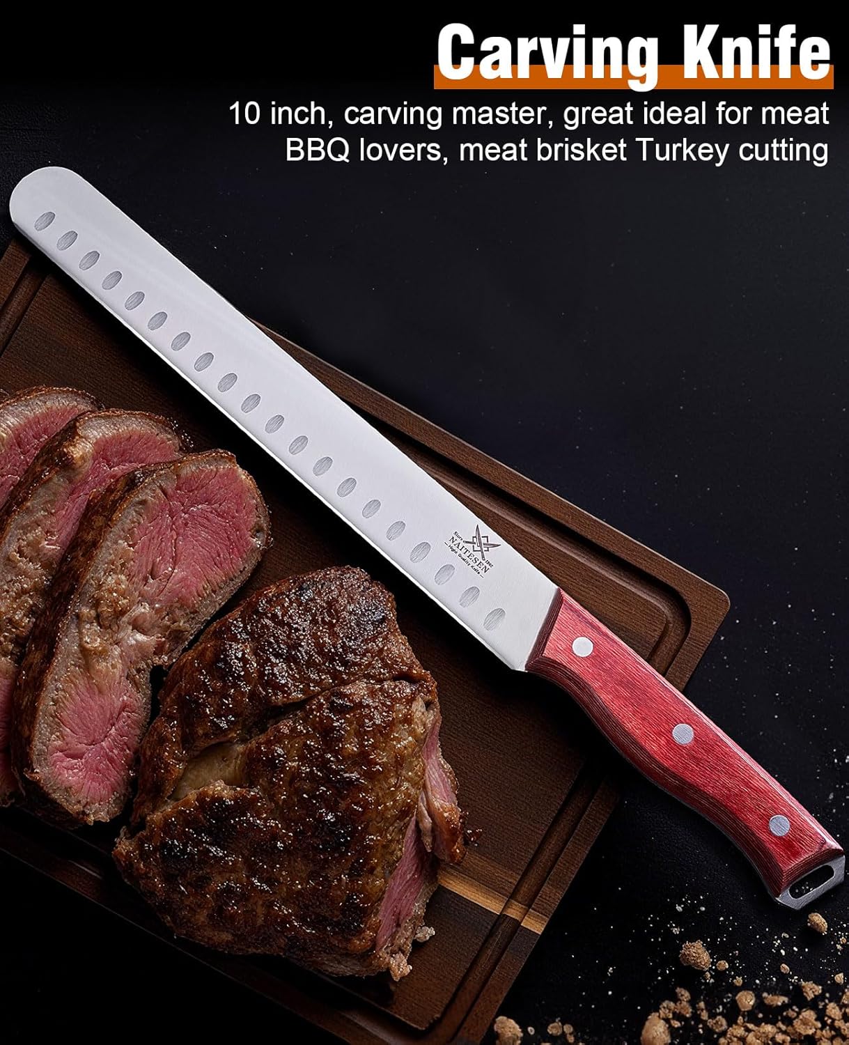 2PCS Brisket Carving Knife and Poultry Shears Set for BBQ, Very Sharp Butcher Slicing Knife, Heavy Duty Kitchen Scissors for Meat Beef Turkey Cutting, Gifts for Men Women