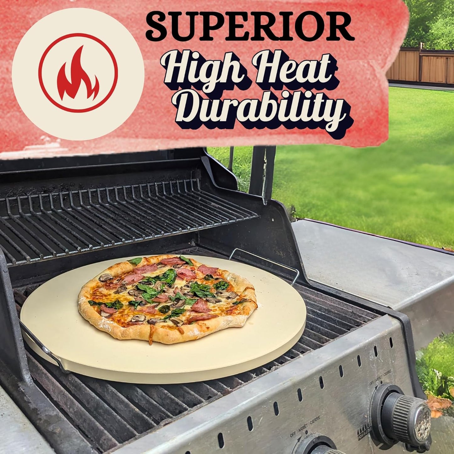 16 inch Round Pizza Stone for Oven - Large Pizza Stone for Grill with Handles and Dough Tool - Round Baking Stone for Bread - Pizza Making Accessories - Cooking Gifts for Food Lovers