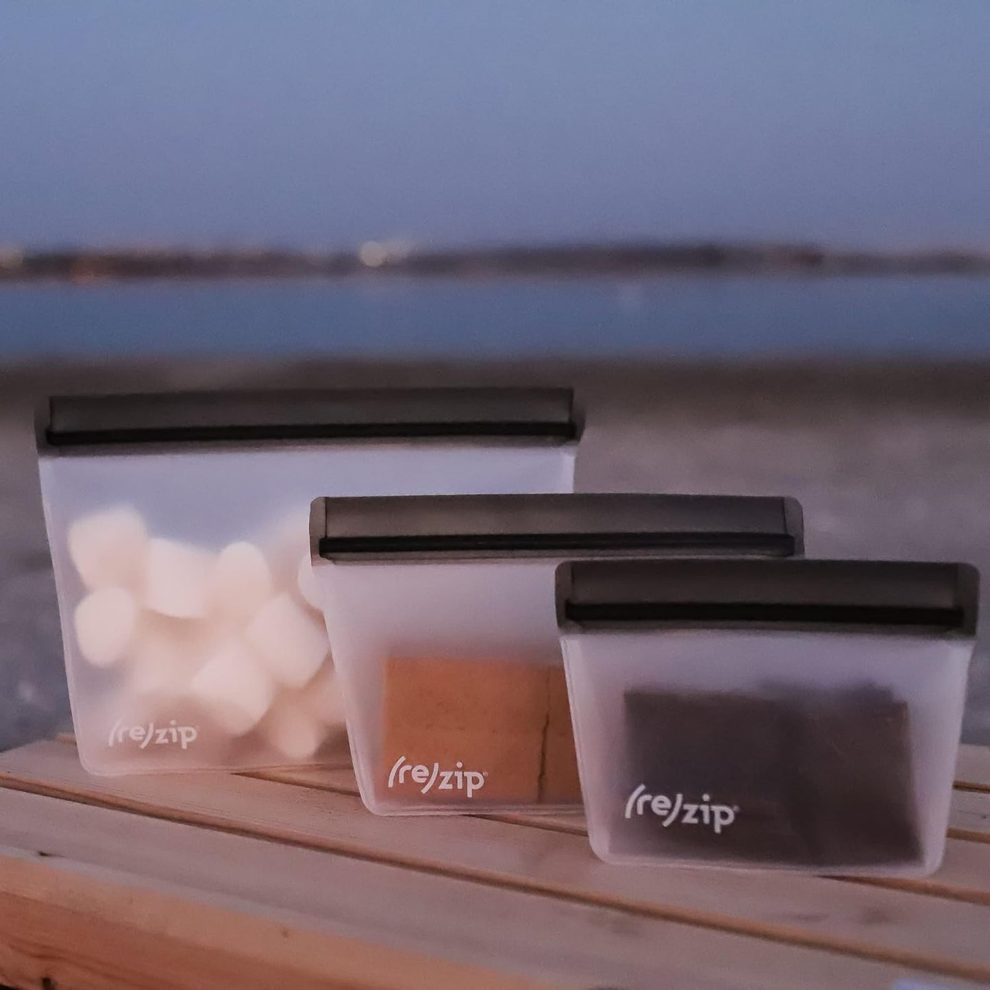 (re) zip 3-Piece Stand-Up Reusable Bag Kit | BPA-Free, Food Grade, Leakproof, Travel Friendly, Freezer and Dishwasher Safe | Quart (1), 2-Cup (1), Snack Size (1) | Gray