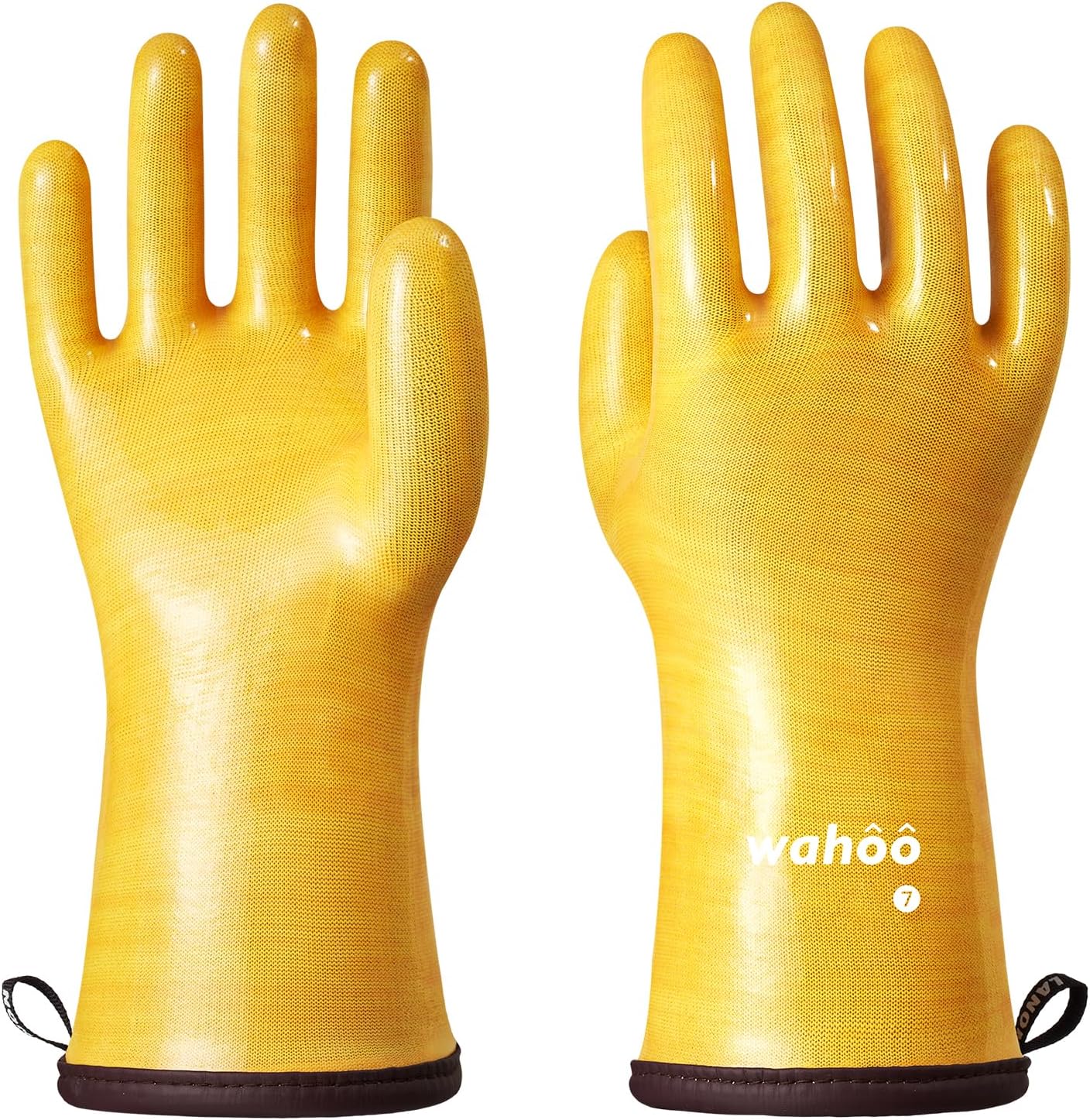 wahoo Professional Liquid Silicone Oven Mitts Gloves, Heat Resistant Gloves for Cooking, Baking, CoralAir Liner, 12 Inch, Yellow, X-Large