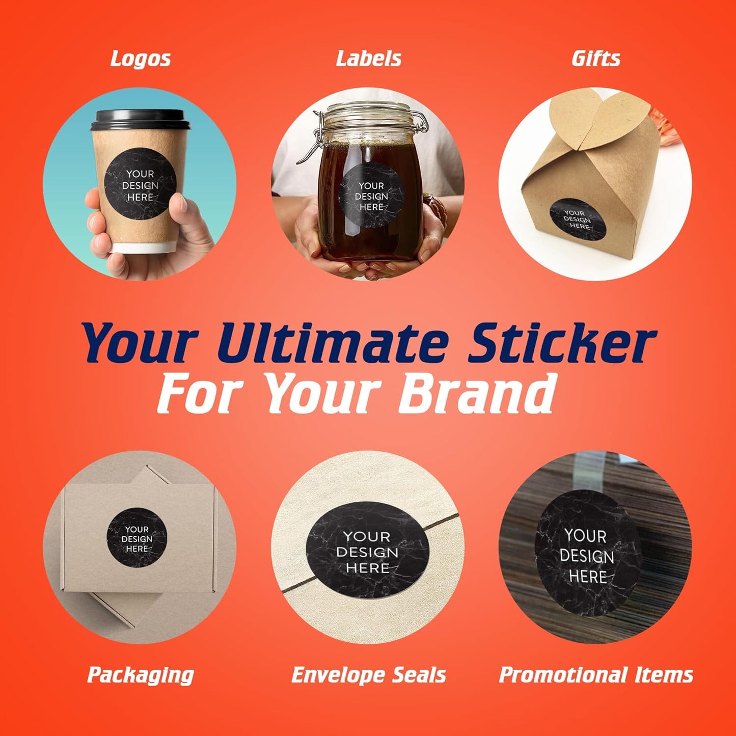 100 Custom Vinyl Stickers - Upload Your own Image, Text, Design, Logo - Personalized Logo Labels for Handmade, Packaging, Bottle, Jars, Candle, Brand Stickers (Black Marble, 3x3)
