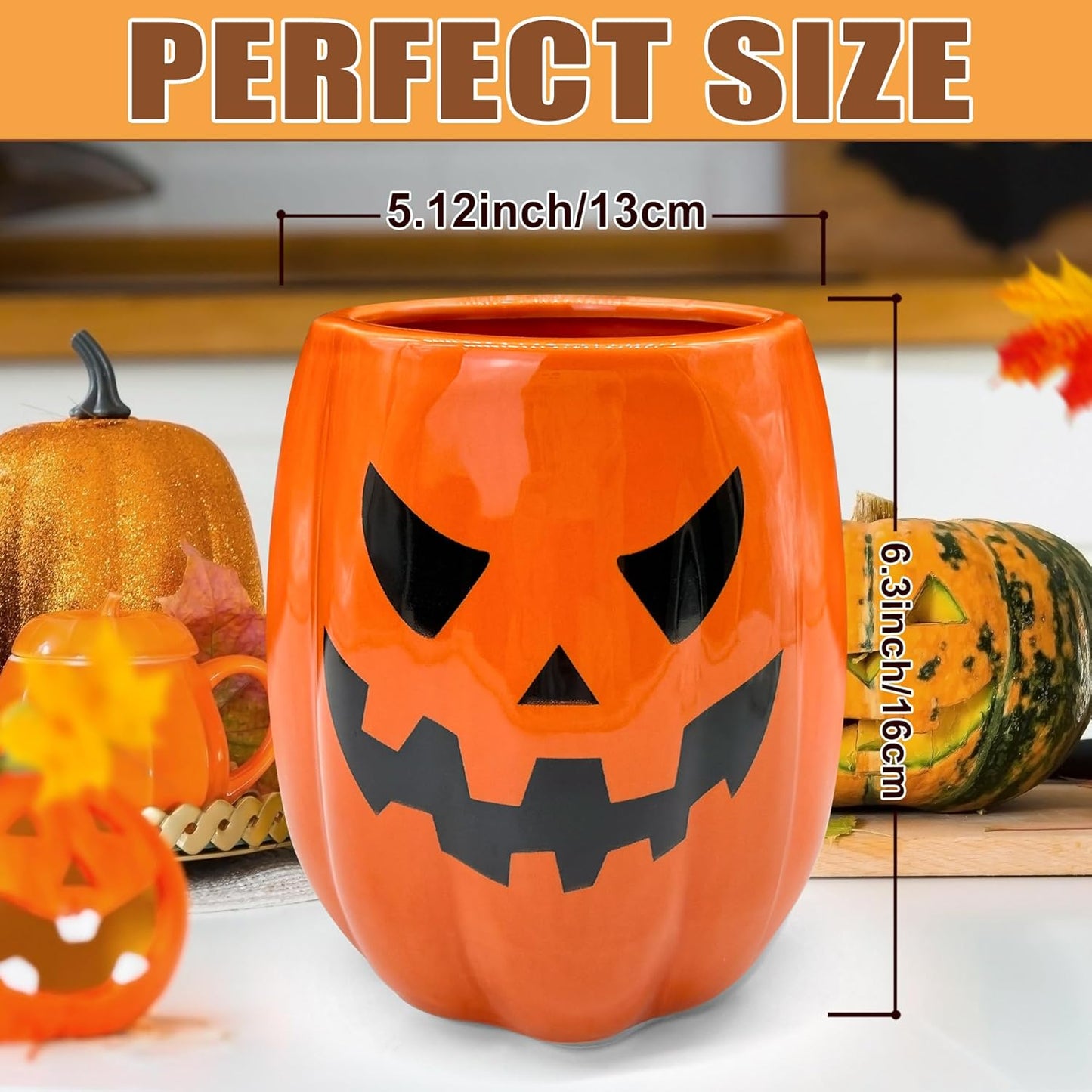 pinata Halloween Kitchen Decor Ceramic Pumpkin Utensil Holder, Cute Halloween Utensils Holder, Ceramic Utensils Crock for Rustic Farmhouse Indoor Kitchen Decorations(6.3 Inches)