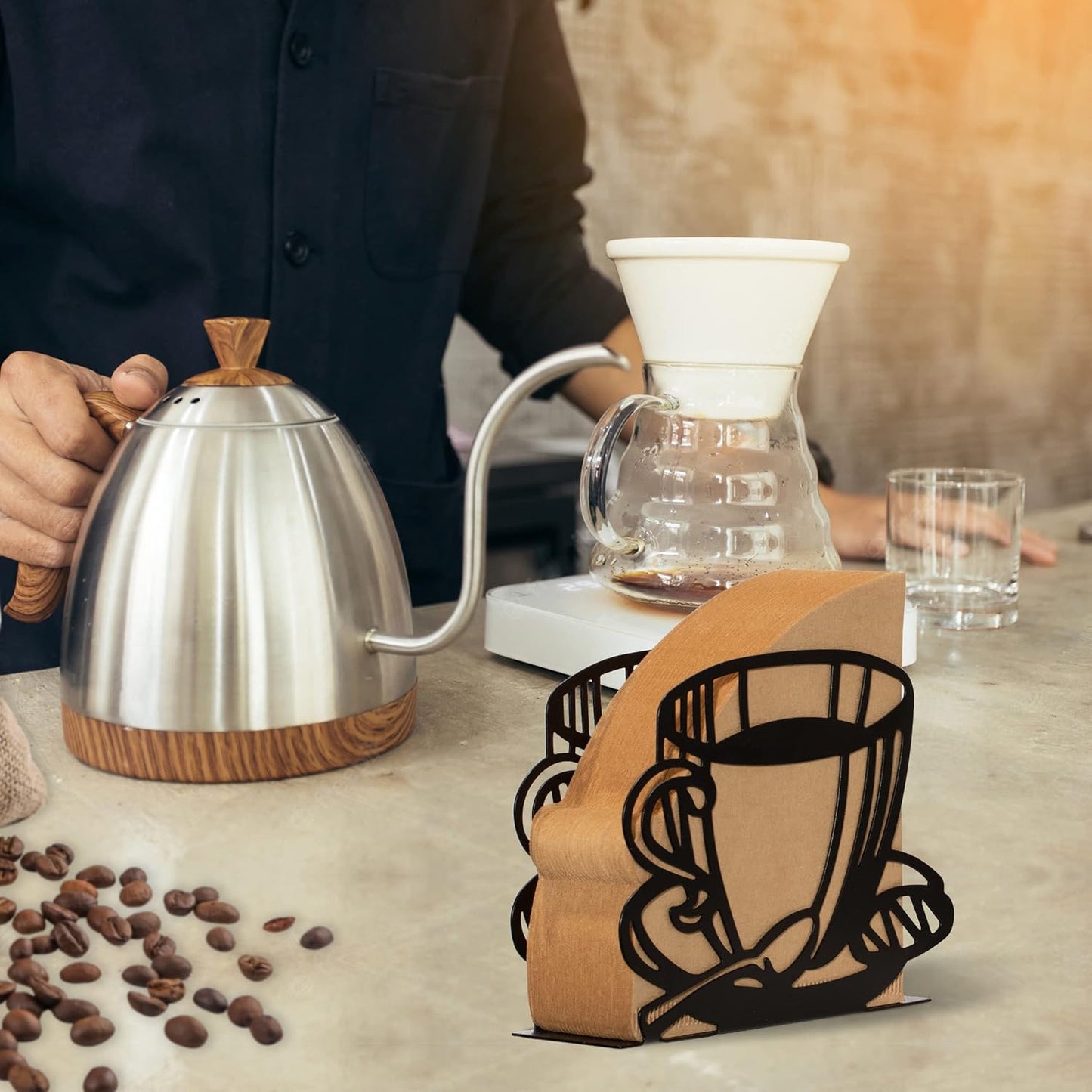 2 PCS Coffee Filter Holder,Coffee Paper Storage Coffee Filter Paper Container Stand for Fan-shaped,T- shaped,Square-shaped Over Filters,Good for Home Kitchen Restaurant Picnic Party wedding etc