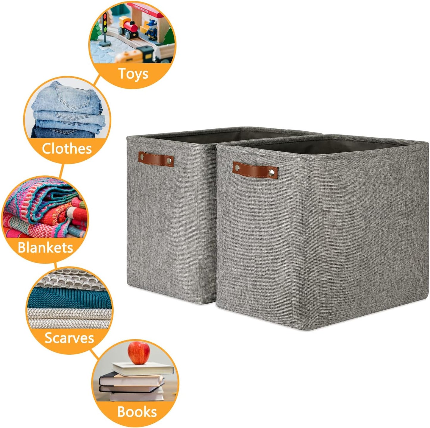 DULLEMELO Grey Storage Baskets 2 Pack Extra Large Fabric Shelf Baskets for Organizing, Closet, Clothes, Toys, Bedroom