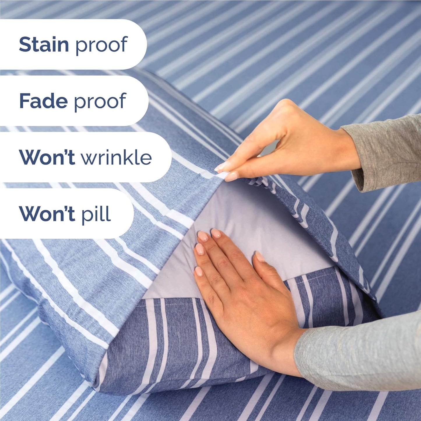 Full Size 4 Piece Sheet Set - Comfy Breathable & Cooling Bed Sheets Set - Hotel Luxury Bedding for Women, Men, Kids, Teens, Boys & Girls - Deep Pockets, Soft, Wrinkle Free - Oeko-Tex - Blue Stripes 3