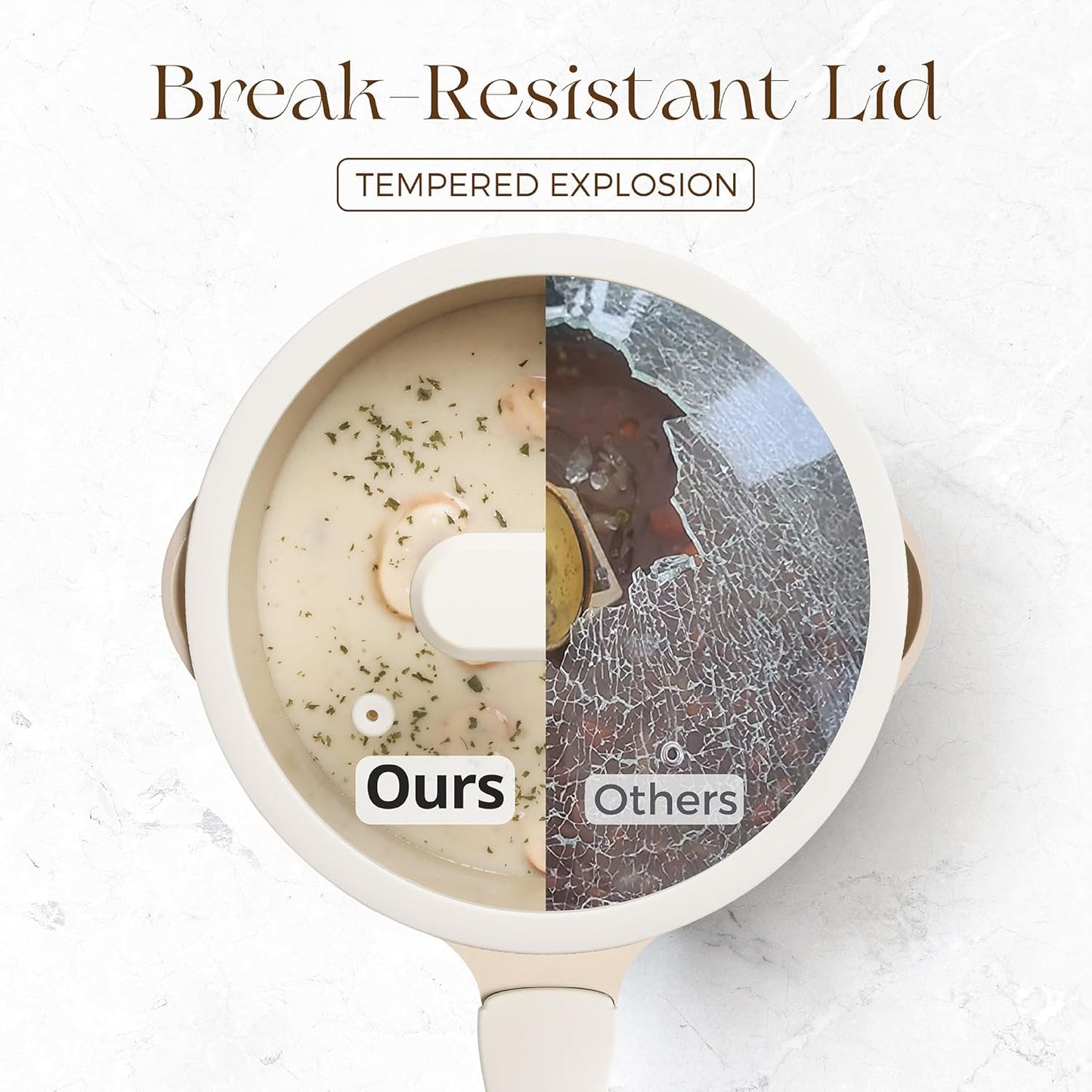 PRICUSIS Ceramic Nonstick Saucepan with Lid, 2.7 Quart Non Toxic Pot with Pour Spouts, Full Coated, 100% Dishwasher Safe, Induction Compatible & Oven Safe, PTFE PFAS & PFOA Free, Coconut White