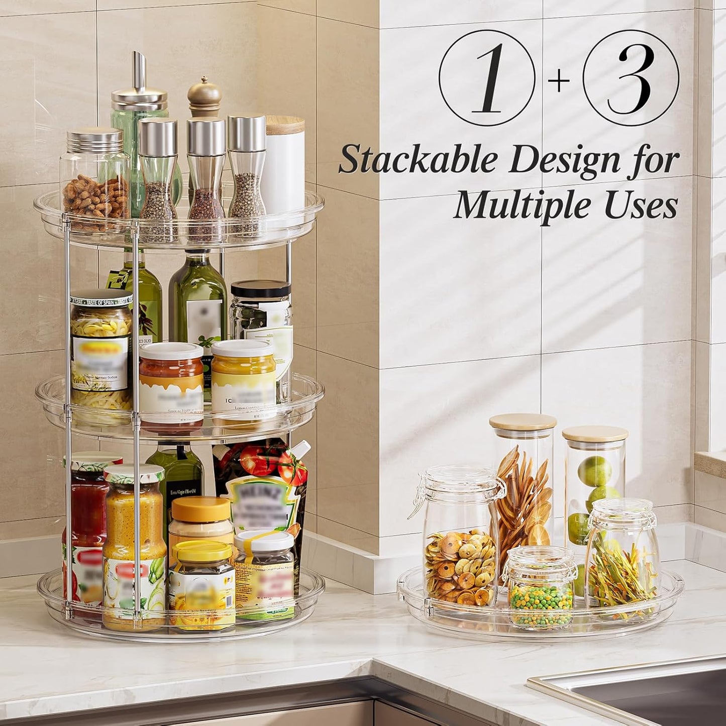 LAMU 2 Pack 2 Tier Lazy Susan Turntable Organizer 10.6'' Rotating Spice Rack Organization for Cabinet, Kitchen, Pantry, Countertop, Bathroom, Vanity, Medicine Cabinet Organizer, Clear