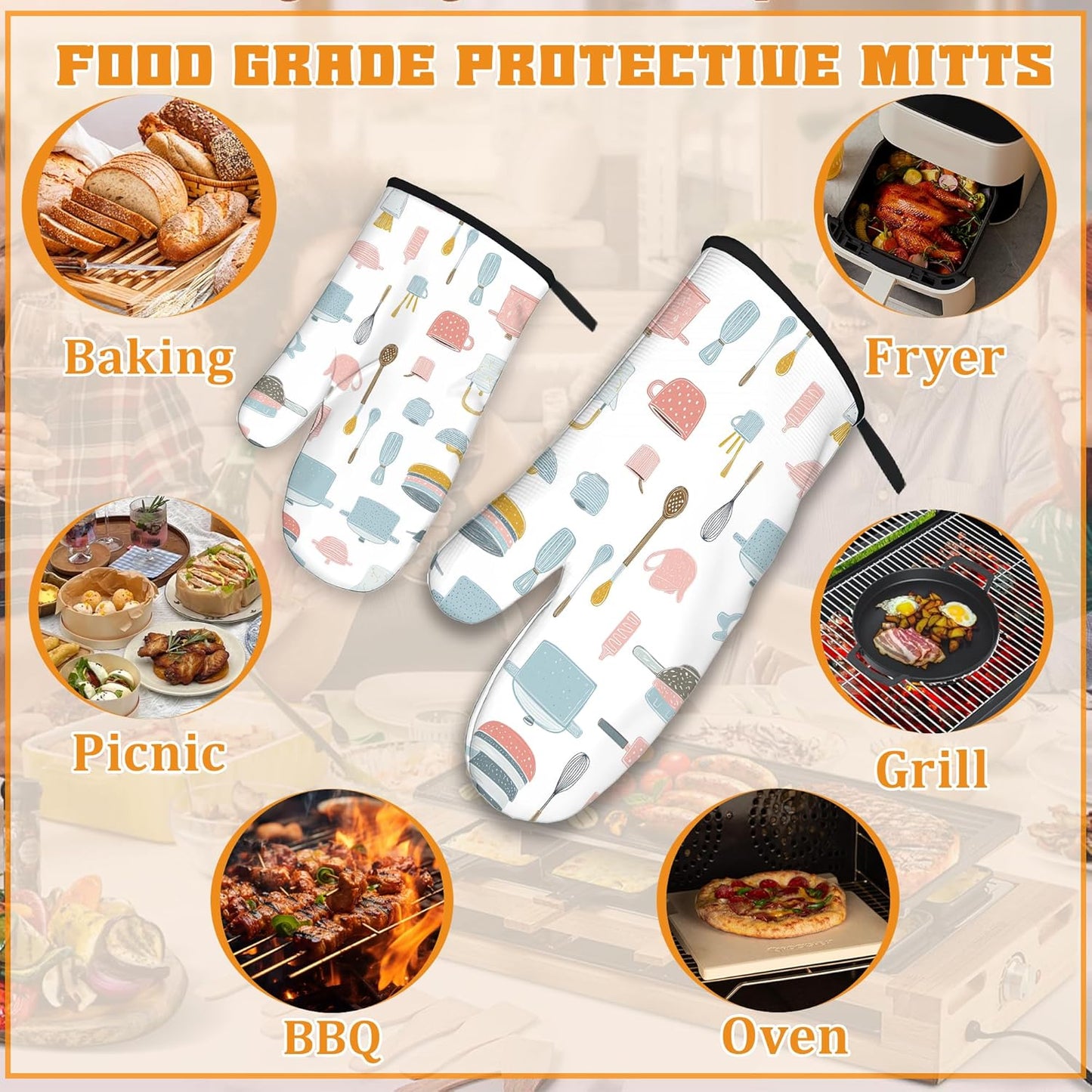 Pink Kitchen Utensil Oven Mitts and Pot Holders Set,Kitchen Decor Heat Resistant Non Slip Hot Pads and Oven Mitt for Chef Cooking Baking BBQ Mom Girl Gifts(4 Piece Set)