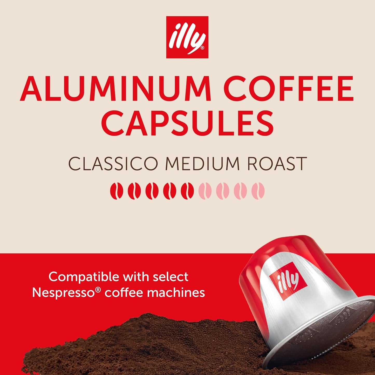 illy Aluminum Espresso Capsules - Compatible with Nespresso Machines - Classico Medium Roast Coffee - Mild & Balanced - Notes of Caramel, Orange Blossom & Jasmine Single Serve Capsules - 10 Count (Pack of 10)
