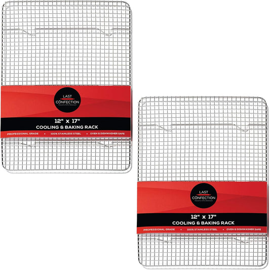 Last Confection (Set of 2) Stainless Steel 12" x 17" Baking & Cooling Racks (Fits Half Sheet Pan) - Cookie Baker's Oven Wire Rack