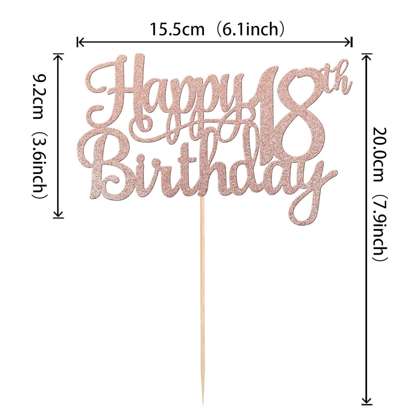 1 PCS Happy 18th Birthday Cake Topper Glitter Cheers to 18 Years Birthday Cake Pick 18 Fabulous Cake Decoration for Happy 18th Birthday Theme Party Decorations Supplies Rose Gold