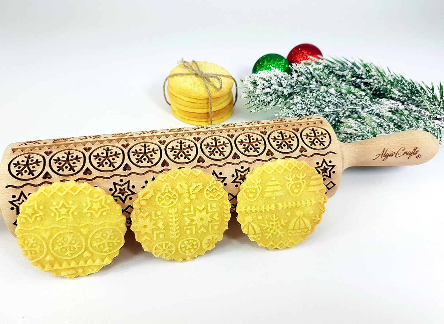 WINTER Embossing Rolling Pin for Christmas Cookies, Gingerbread, Shortbread by Algis Crafts