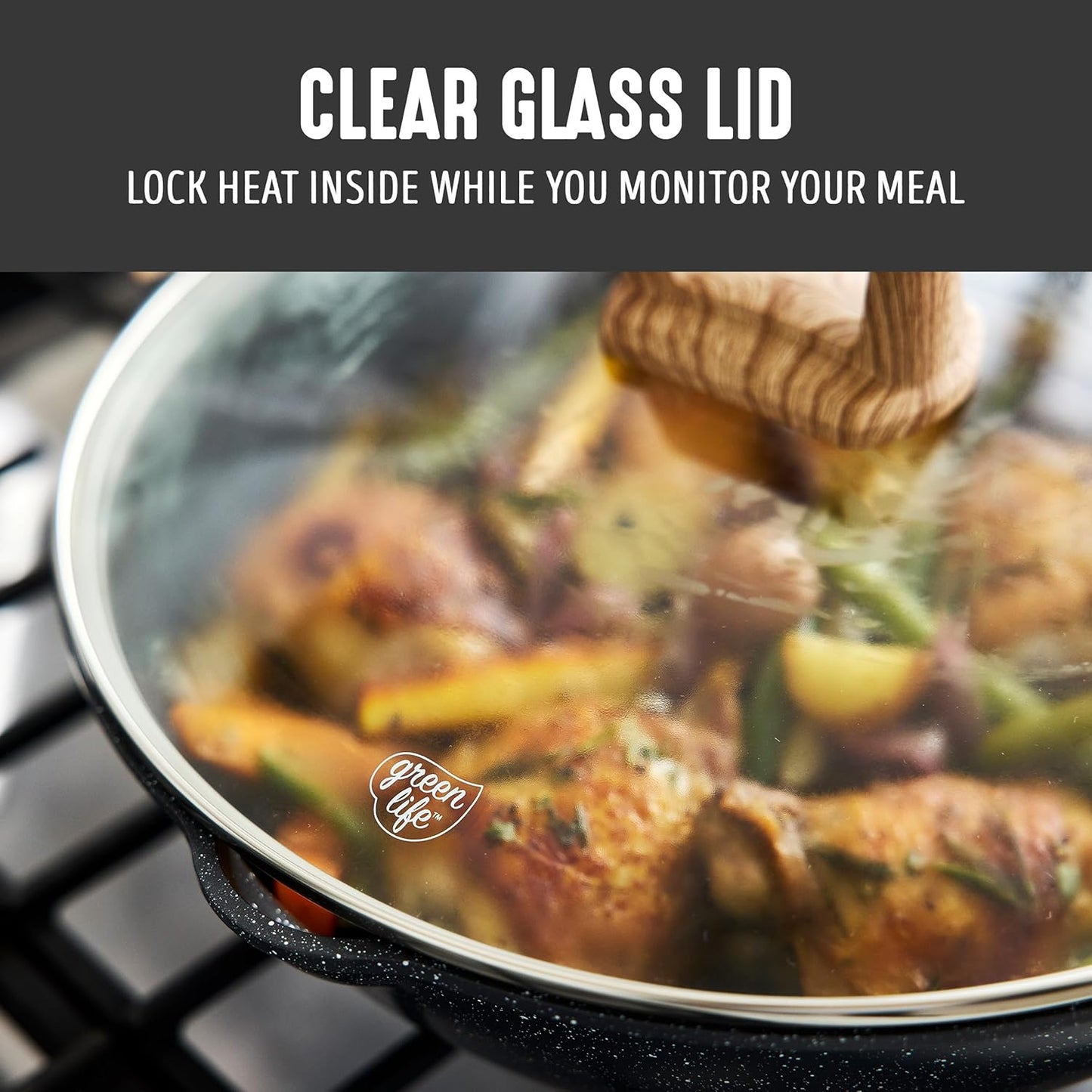 GreenLife Nonstick 12” (5QT) All in One Deep Skillet Wok with Lid, PFAS-Free Non-Toxic Ceramic Multi-Purpose Pan, Induction, All Stovetop, Egg, Stir Fry, Saute, Stay Cool Handle, Granite Black