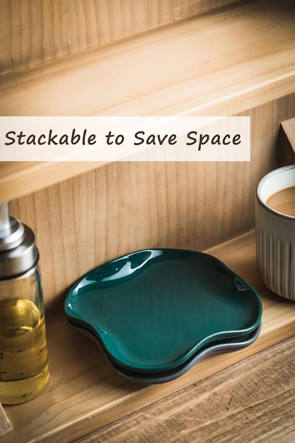 Spoon Holder, Ruffled Edge Ceramic Ladle Holder for Stove Top, Modern Kitchen Decor Stove Spoon Holder Cooking Ladle Holder for Multiple Utensils, Christmas Gifts Dark Green