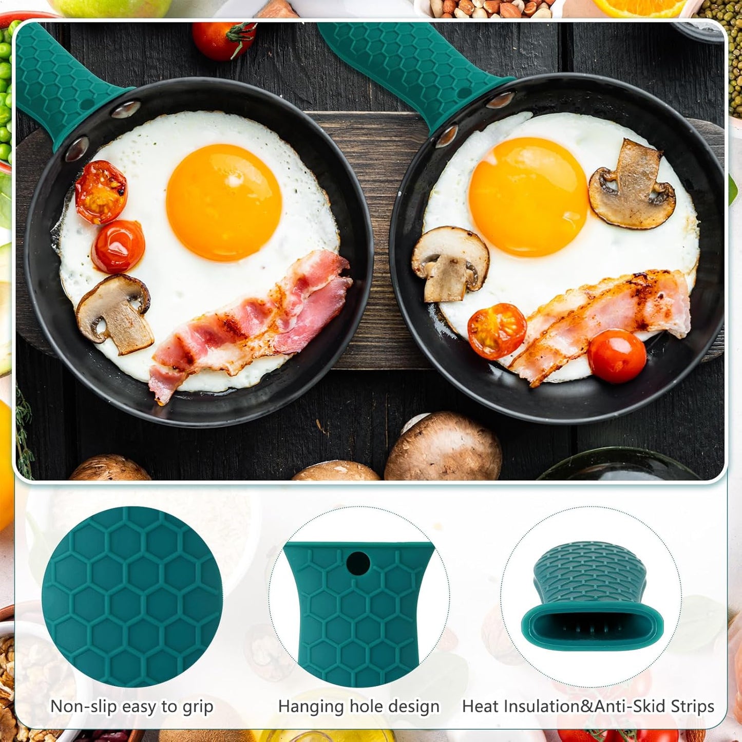 Patelai 2pcs Silicone Handle Cover for Cast Iron Skillet Kitchen Silicone Handles for Pots and Pans Non-Slip Pot Holder Sleeve for Fry Pan Griddles Metal Aluminum Cookware(Green)