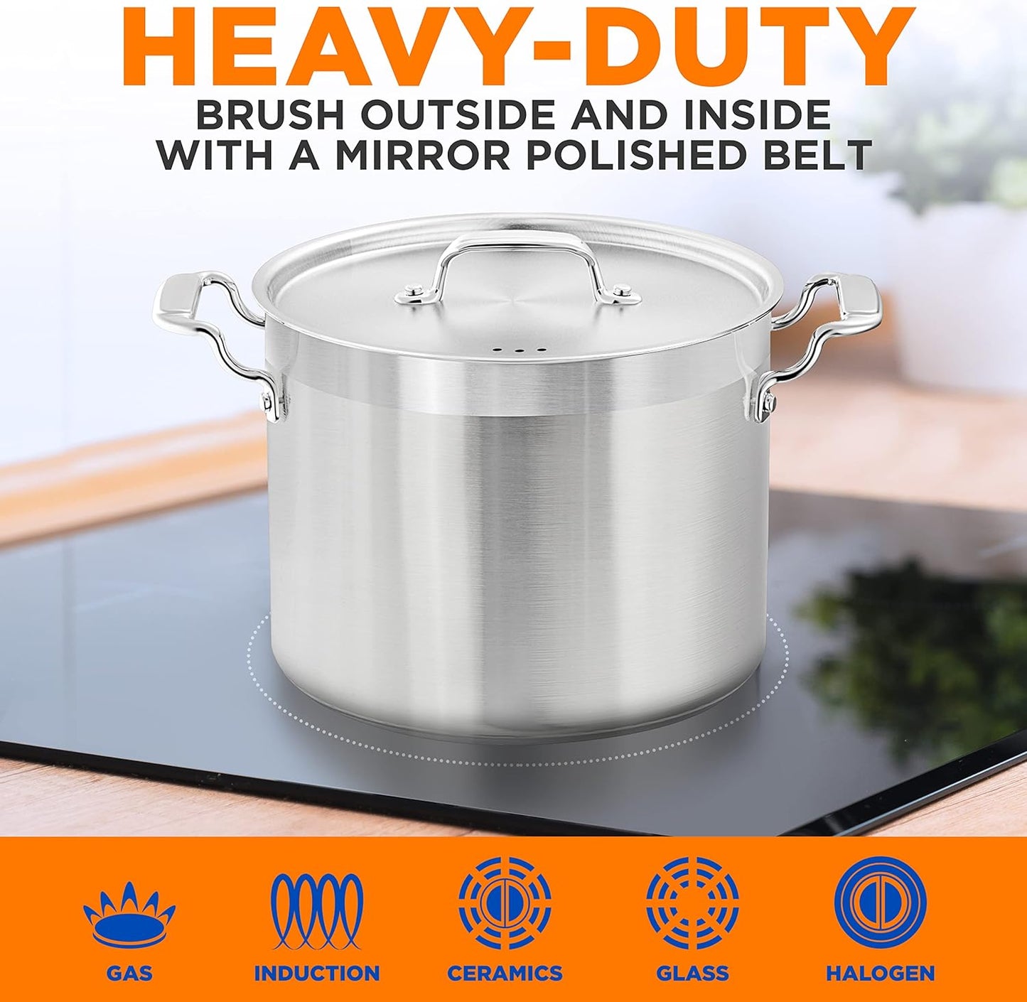 NutriChef 14 Quart Stock Pot with Lid - Heavy Duty Stainless Steel, Induction Ready, Ergonomic Handles